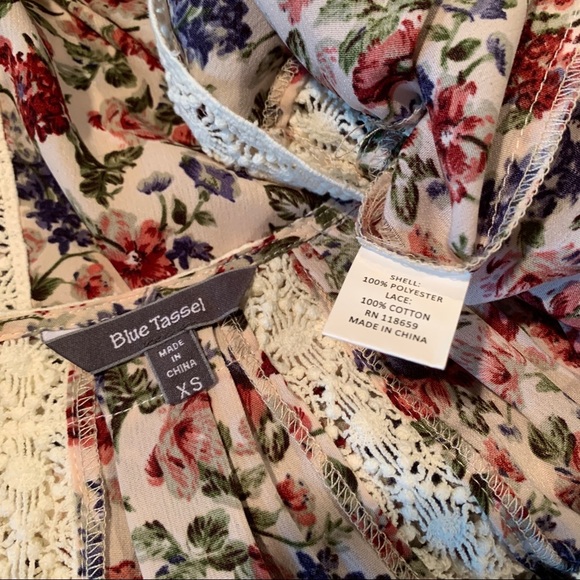 Anthro Blue Tassel Maylou Open-Shoulder Blouse - Picture 11 of 11